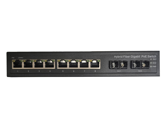 8 Port Gigabit poe switch with 2 hybrit fiber optic single mode