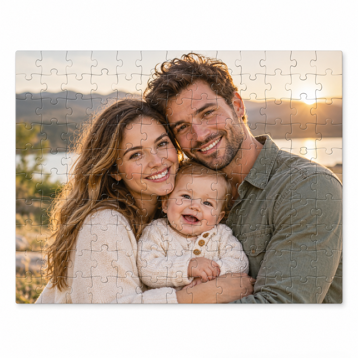 Family and baby photo puzzle — illustrative personalization mockup