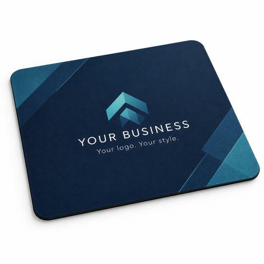 Navy and teal business mouse pad — illustrative personalization mockup