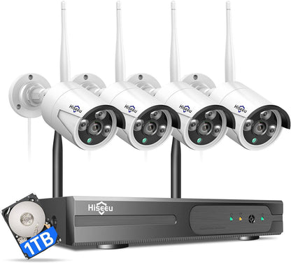 Wireless Security Camera System, 16CH 4K NVR, 4Pcs 3MP Night Vision