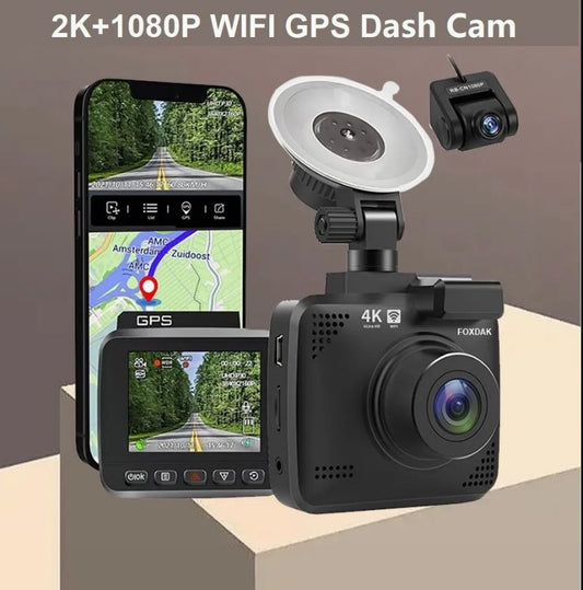 2 Lens Car Video Recorder Dashcam 2K+1080 WIFI GPS Car Camera Black Box