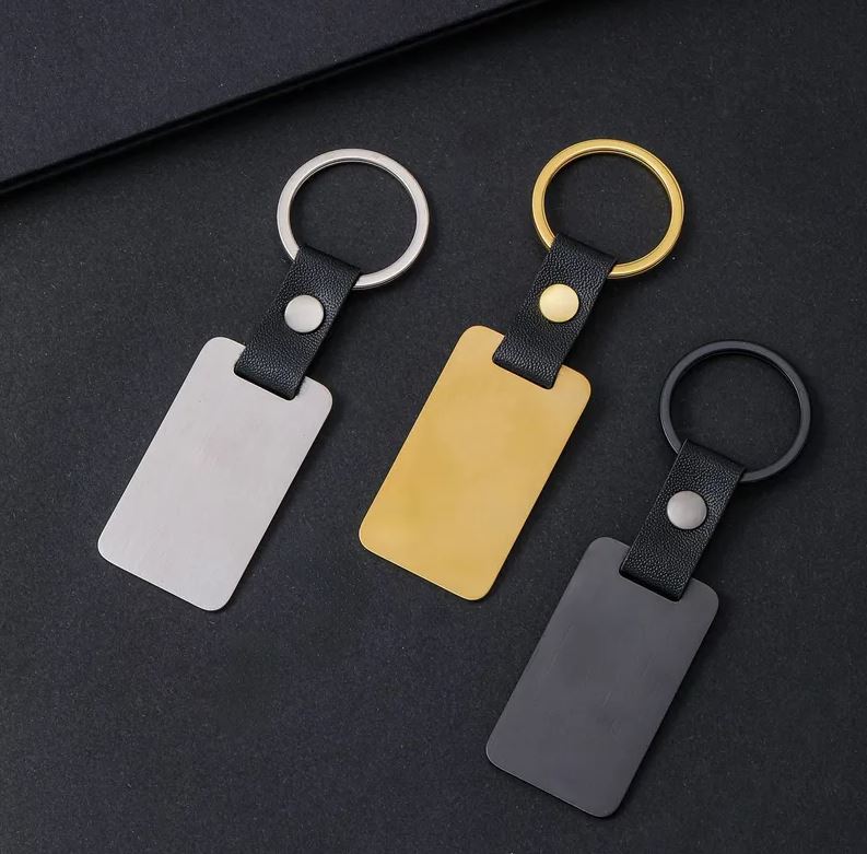 Modern Style Geometric  Laser Engraving 201 Stainless Steel Pu Leather Keychain
