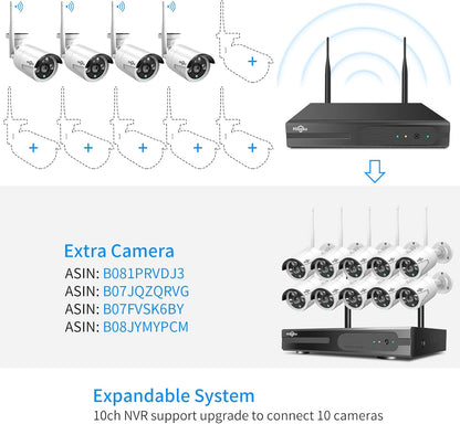 Wireless Security Camera System, 16CH 4K NVR, 4Pcs 3MP Night Vision