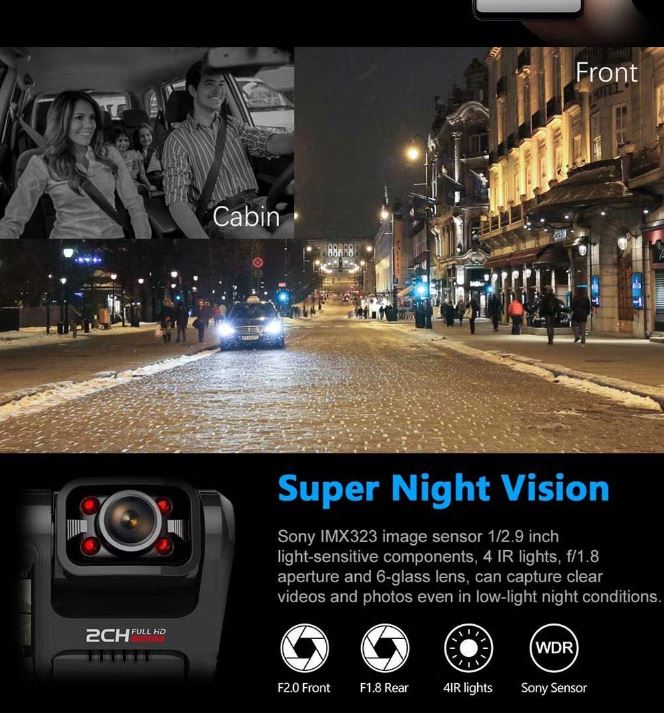 Dual Lens Car Dashcam Night Vision DVR Recorder