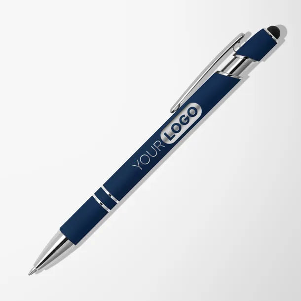 Engraved Alpha soft-touch metal stylus pen — supplier sample