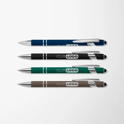 Engraved Alpha soft-touch metal stylus pen — supplier sample