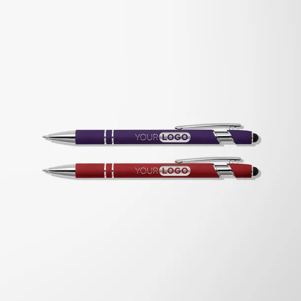 Engraved Alpha soft-touch metal stylus pen — supplier sample