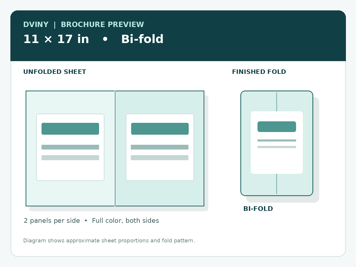 Brochure preview: 11 × 17 in, bi-fold