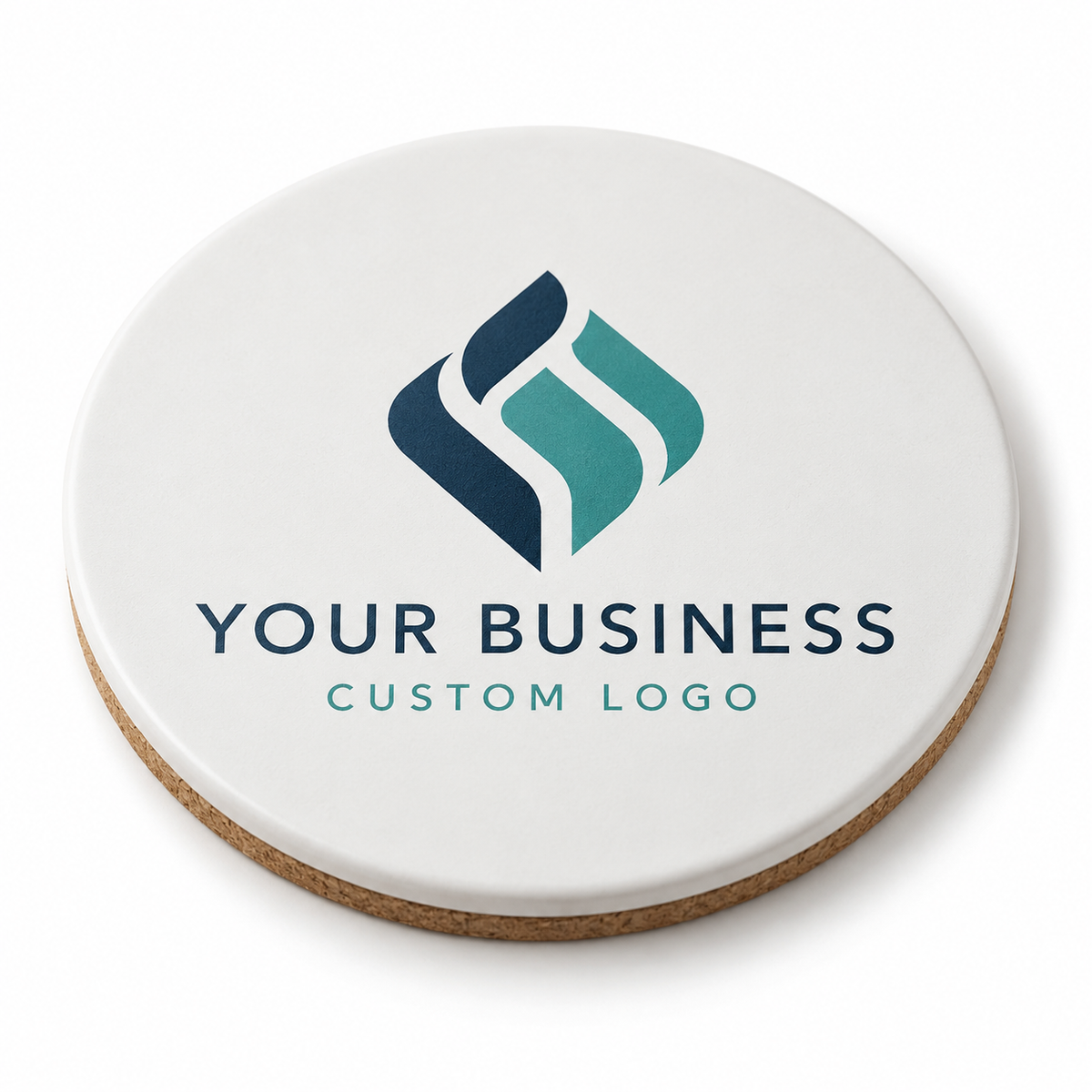 Round ceramic coaster with sample business logo — illustrative mockup