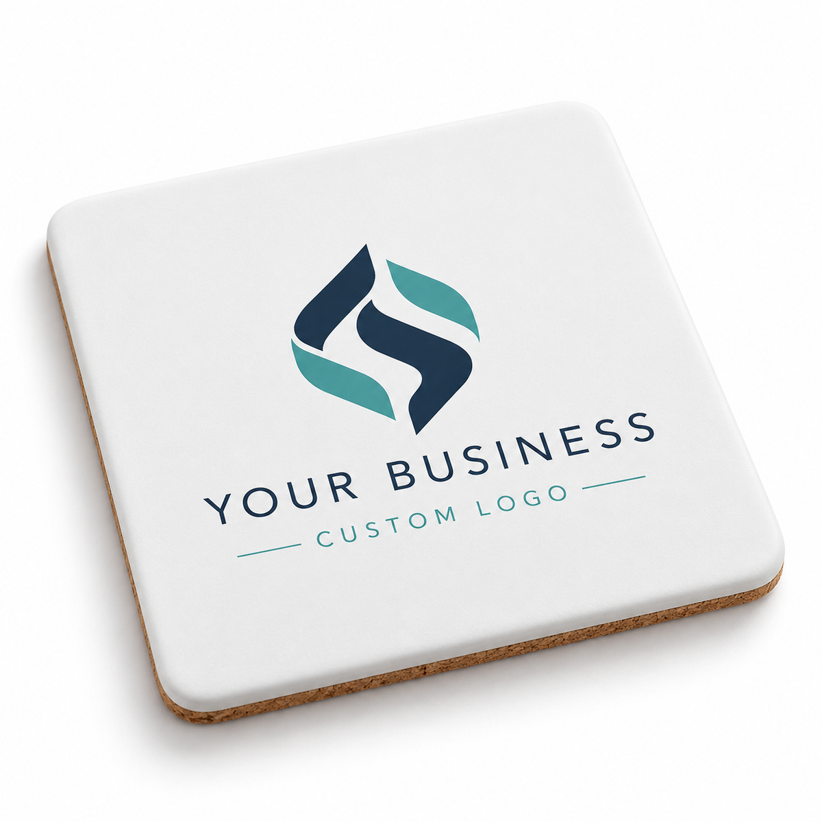 Square ceramic coaster with sample business logo — illustrative mockup