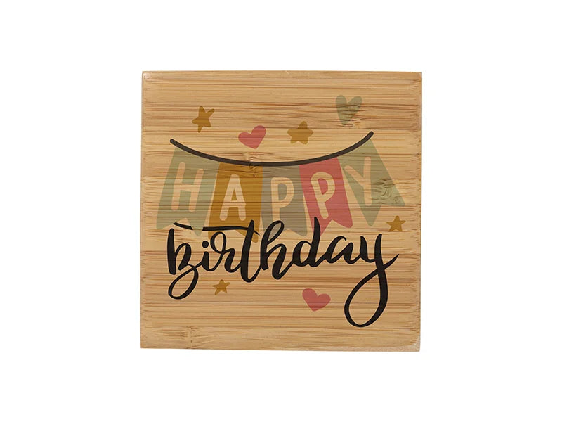 Bamboo coaster with printed birthday sample