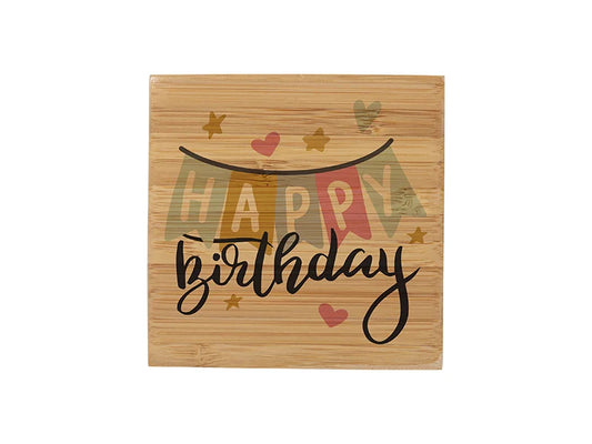 Bamboo coaster with printed birthday sample