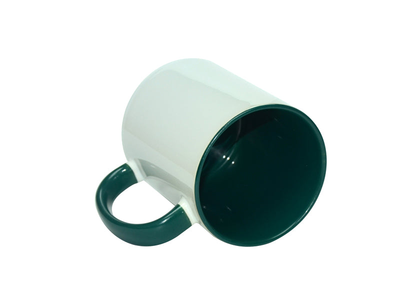 11 oz mug with green interior and handle