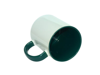 11 oz mug with green interior and handle