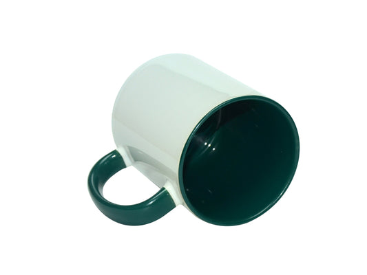 11 oz mug with green interior and handle