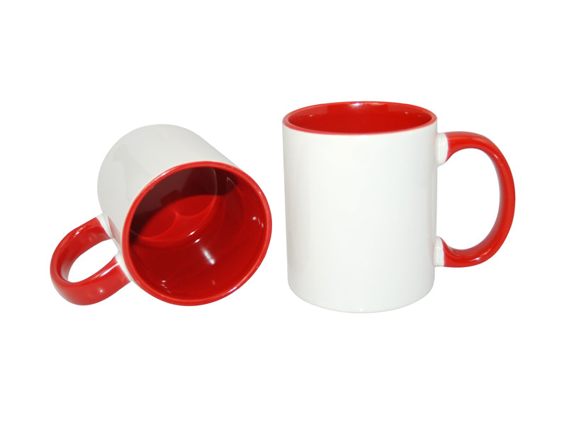 11 oz mug with red interior and handle