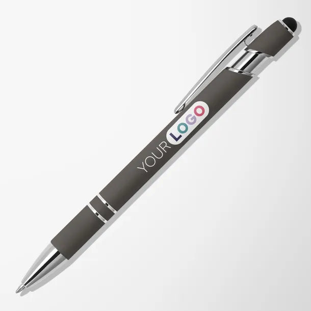 Taupe full-color printed soft-touch stylus pen
