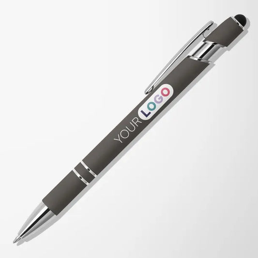 Taupe full-color printed soft-touch stylus pen