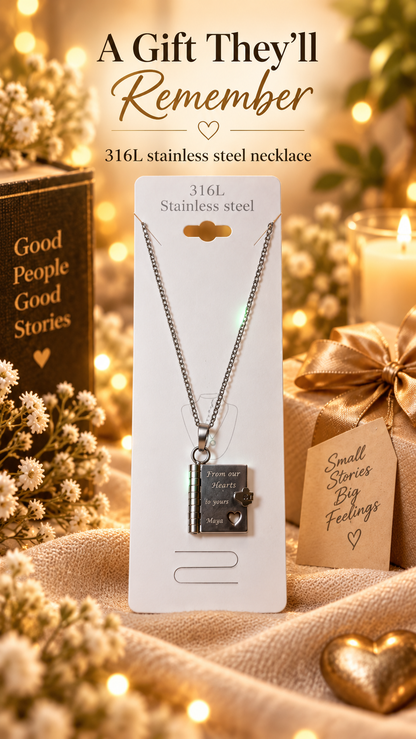 A Gift They Will Remember mini book pendant necklace